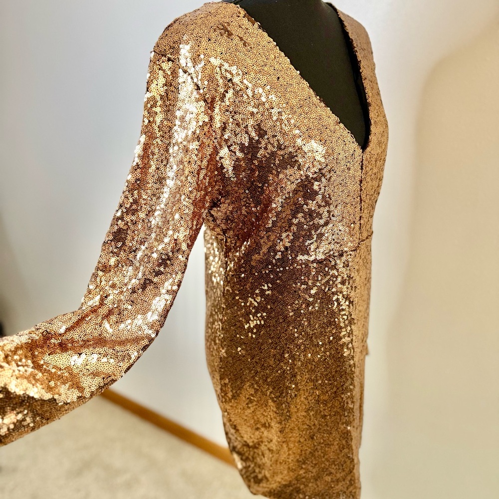Gold Sequin Long Sleeve Bodycon Mini Dress NWT XL Party Dress